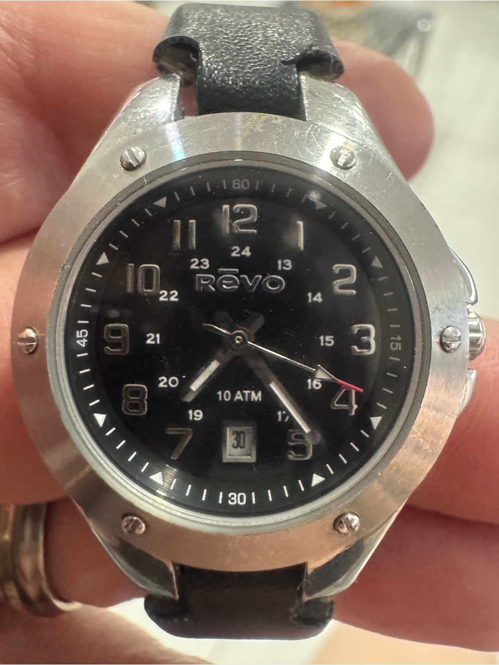 Revo Black Dial Watch with Silver Case and Black Strap
